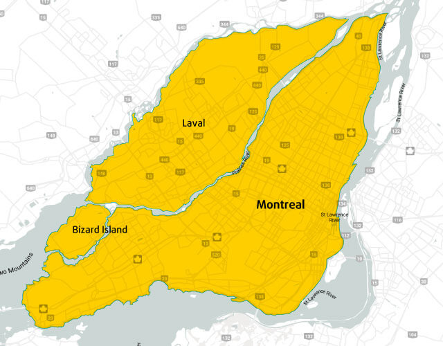 SN Pest Control Service Area Coverage Map for Greater Montreal